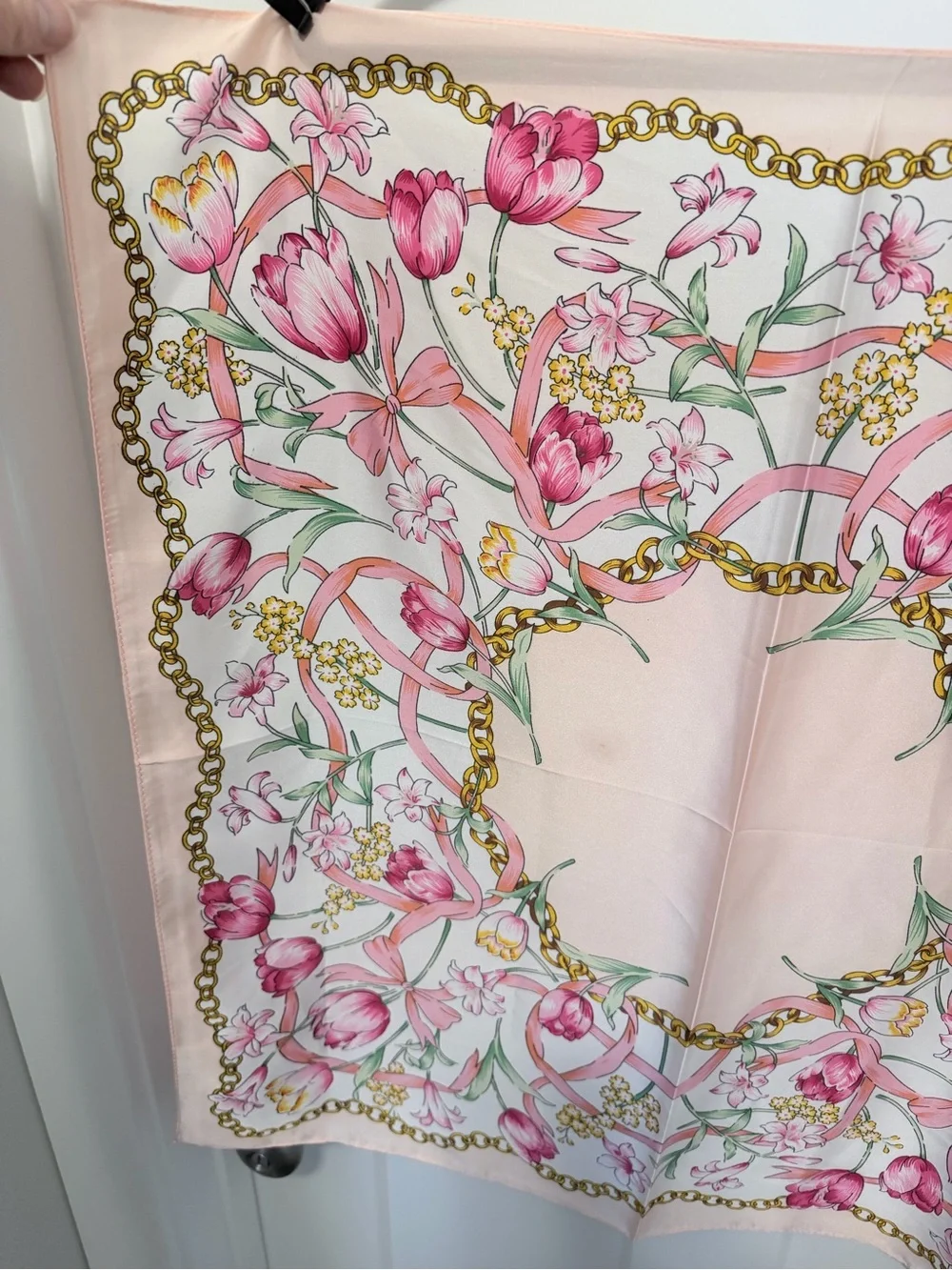 Pink Floral Chain Print Silk Scarf